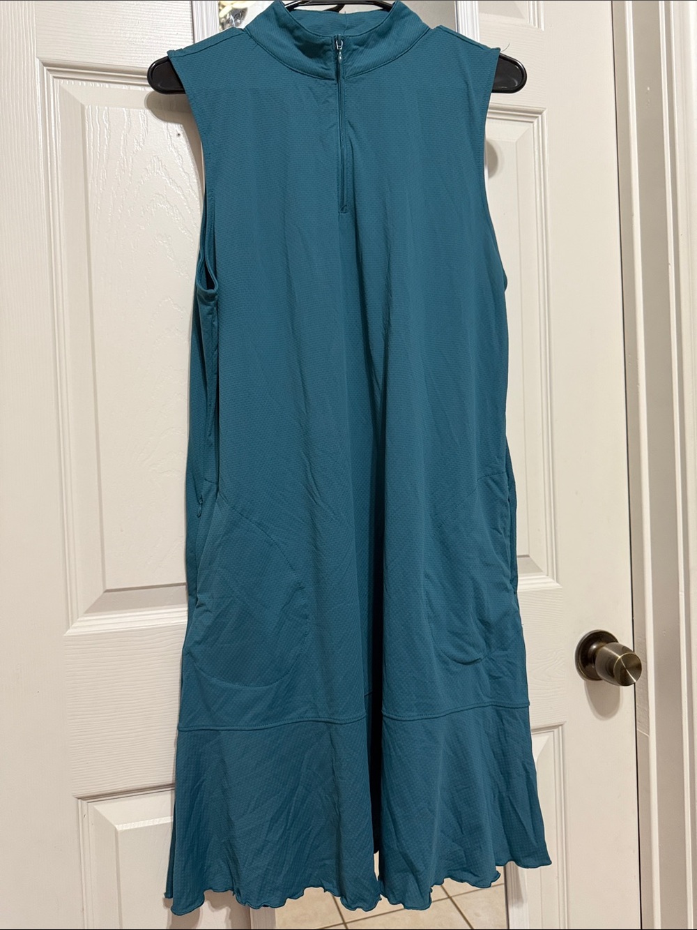 Gottex Teal Sleeveless Mock-Neck Activewear Dress with Front Zip